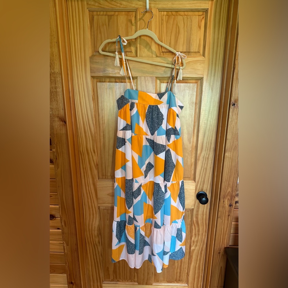 Entro Orange and Blue Spaghetti Strap Maxi Sundress
